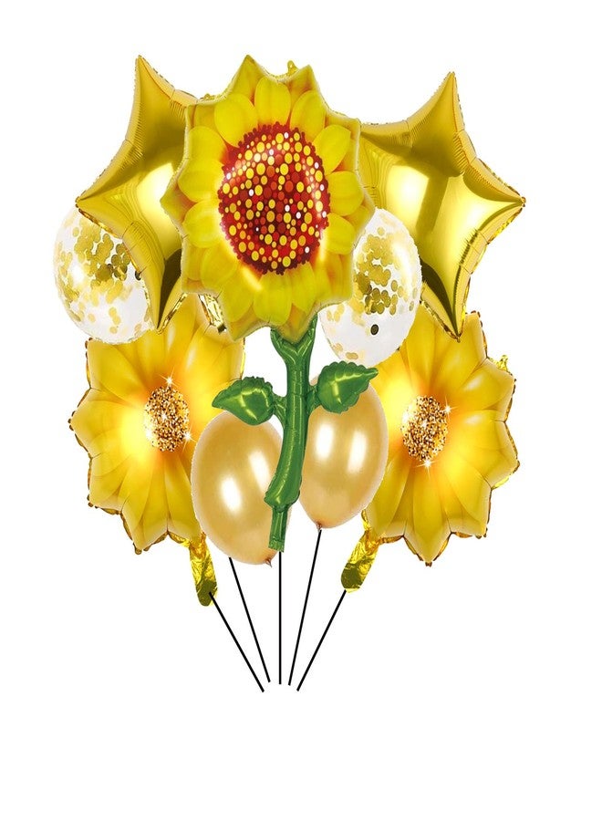 CSTYWC 9PCS Yellow Sunflower Birthday Balloons Set Aluminum Foil Sunflower Shaped Mylar Balloons Gold Latex Balloonfor Sunflower Themed Party Wedding Decoration - Image 1
